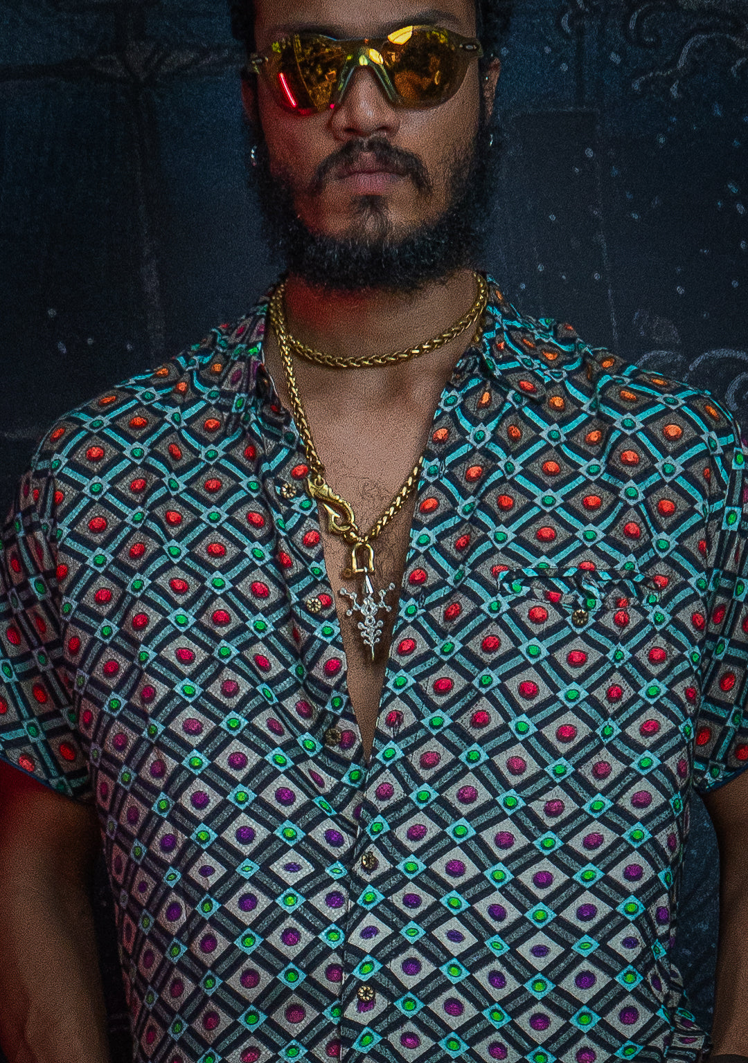 Shirt Men Half Sleeves / Viscose Diamond Weave- STRABERRY ICE